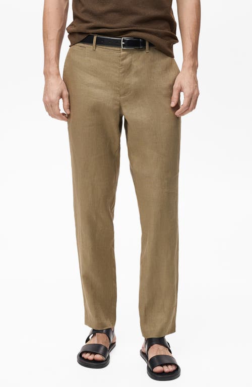Mango Linen Mix Thin Pinstripe Pants In Khaki