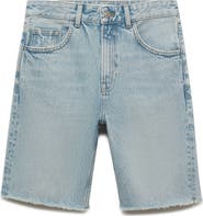 MANGO Frayed Hem Denim Bermuda Shorts