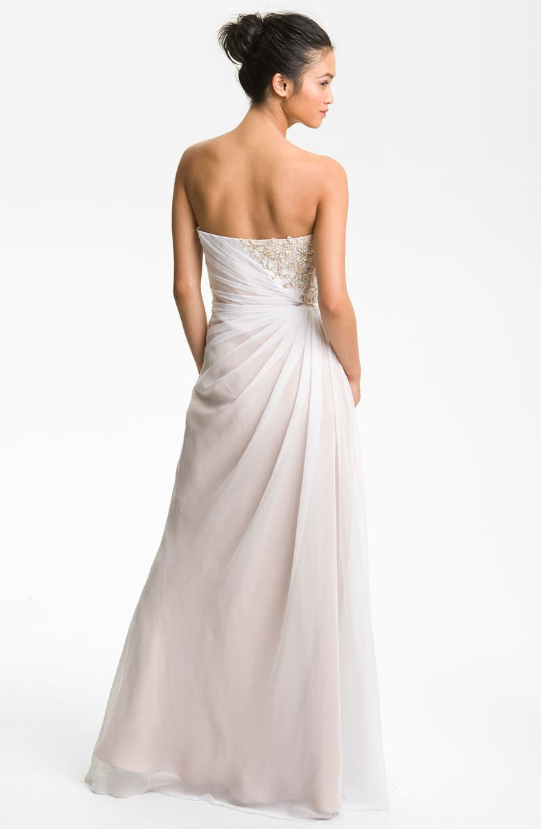 La Femme Embellished Strapless Chiffon Gown, Alternate, color, 