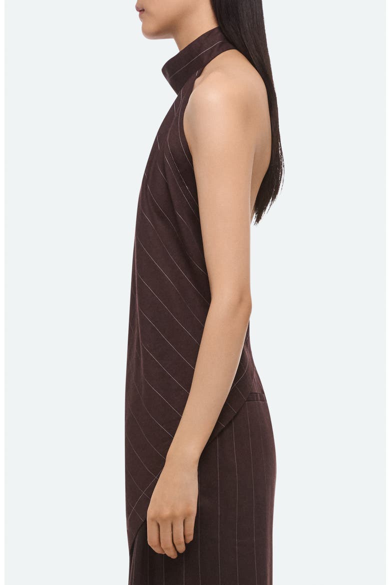 Pinstripe Linen Blend Scarf Halter Top, Alternate, color, BROWN MULTI