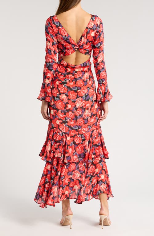 Saylor Cher Floral Long Sleeve Tiered Mermaid Gown