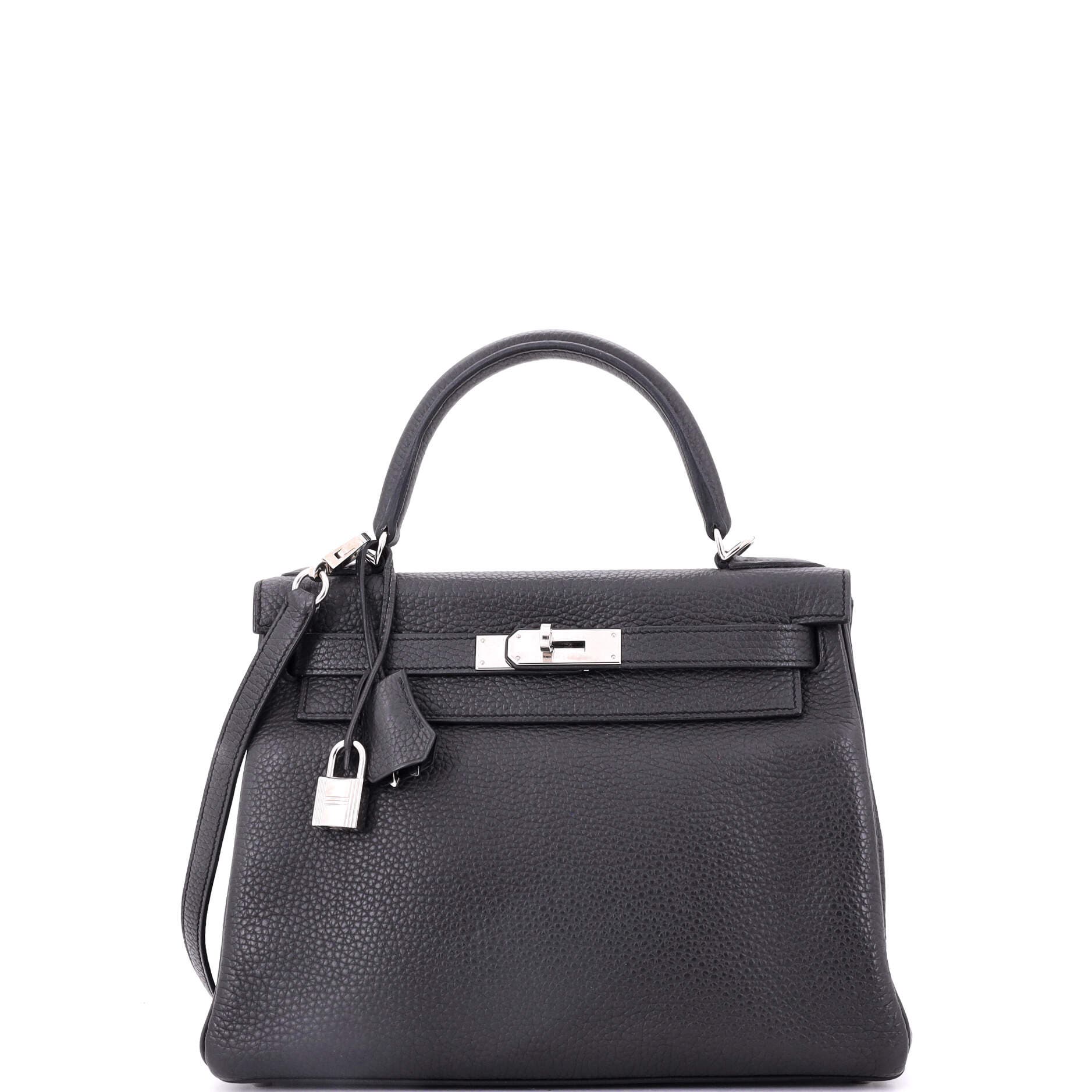 Pre-Owned Hermes Kelly Handbag Grey Clemence with Palladium Hardware 28, Main, color, 