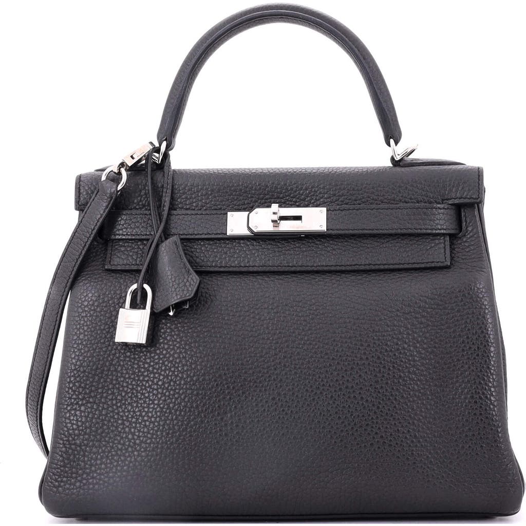 Pre-owned Hermes Hermes Kelly Handbag Grey Clemence With Palladium Hardware 28 In Black