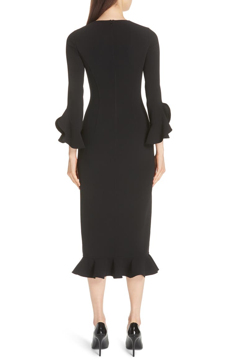 Rumba Ruffle Trim Stretch Wool Dress, Alternate, color, BLACK