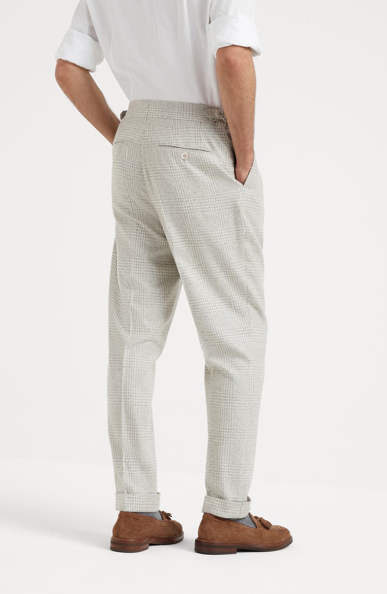 Brunello Cucinelli Comfort wool, silk and cashmere Prince of Wales leisure fit trousers with pleat, Alternate, color, 