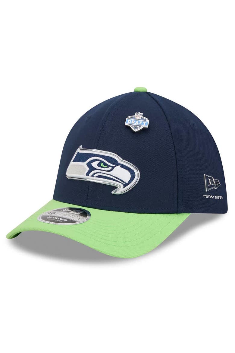 Men's New Era  College Navy/Neon Green Seattle Seahawks 2026 NFL Draft 39THIRTY M-Crown Flex Hat, Main, color, College Navy