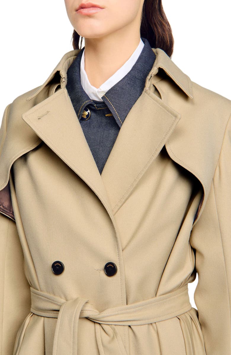 SANDRO Belted double-breasted trench, Alternate, color, Beige