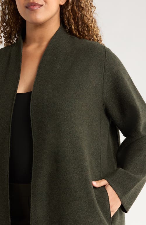 Eileen Fisher High Collar Open Front Boiled Wool Jacket In Black
