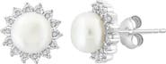 EFFY Sterling Silver Freshwater Pearl Diamond Halo Stud Earrings