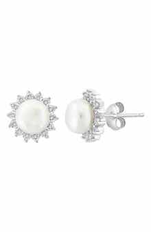 EFFY Sterling Silver Freshwater Pearl Diamond Halo Stud Earrings