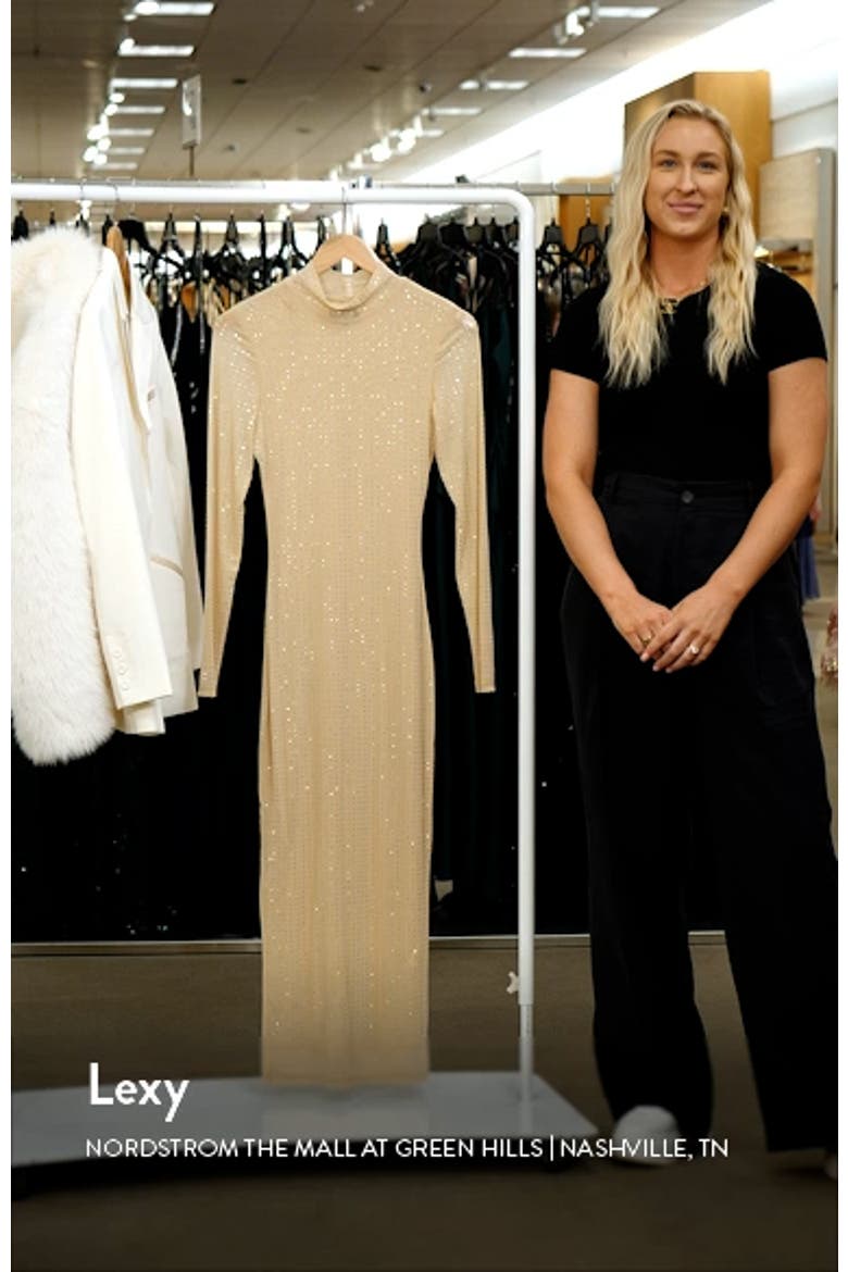 Strobe Diamanté Long Sleeve Mesh Midi Dress video