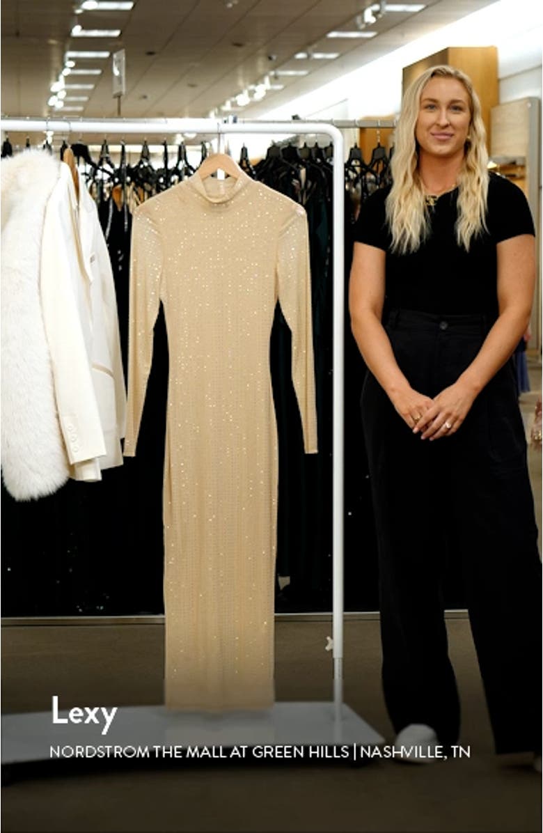 Strobe Diamanté Long Sleeve Mesh Midi Dress, sales video thumbnail