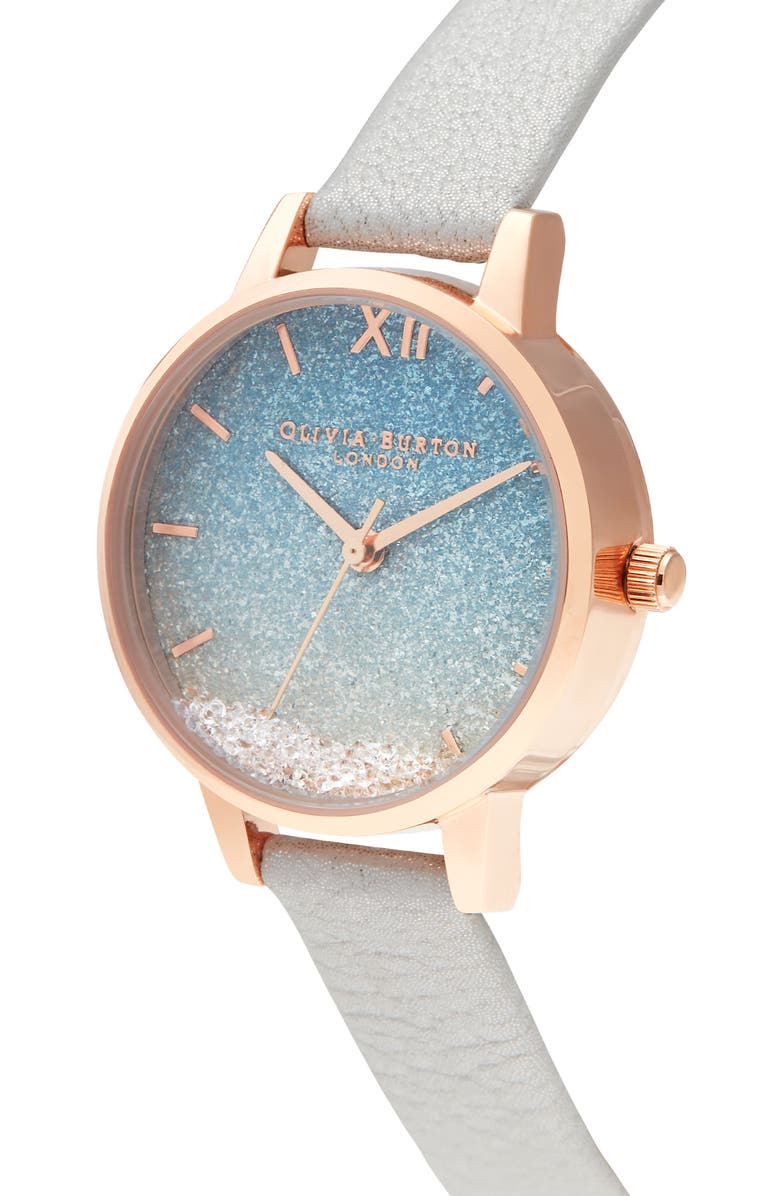 Olivia Burton Wishing Waves Shimmer Leather Strap Watch, 30mm, Alternate, color,