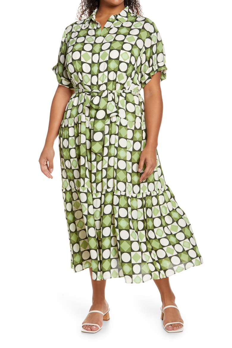 Tiered Shirtdress, Main, color, IVORY/ OLIVE