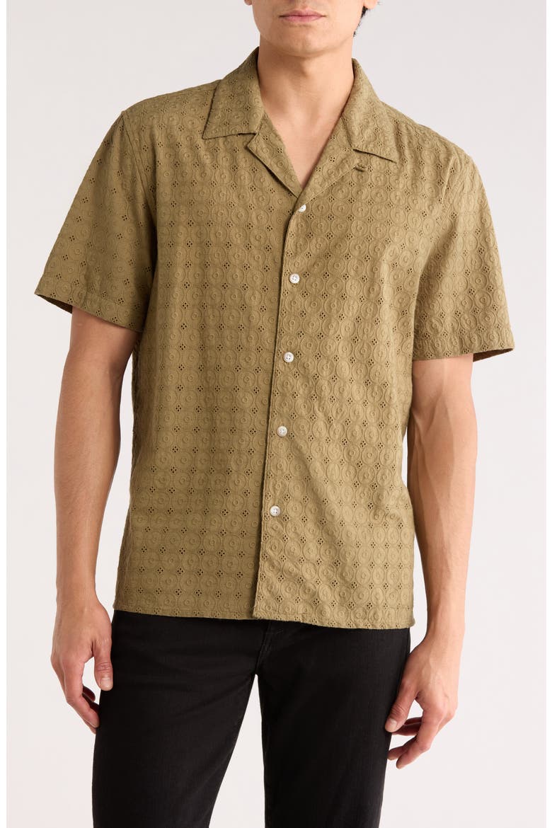 Riviera Short Sleeve Cotton Shirt, Main, color, OLIVE GREEN EYELET