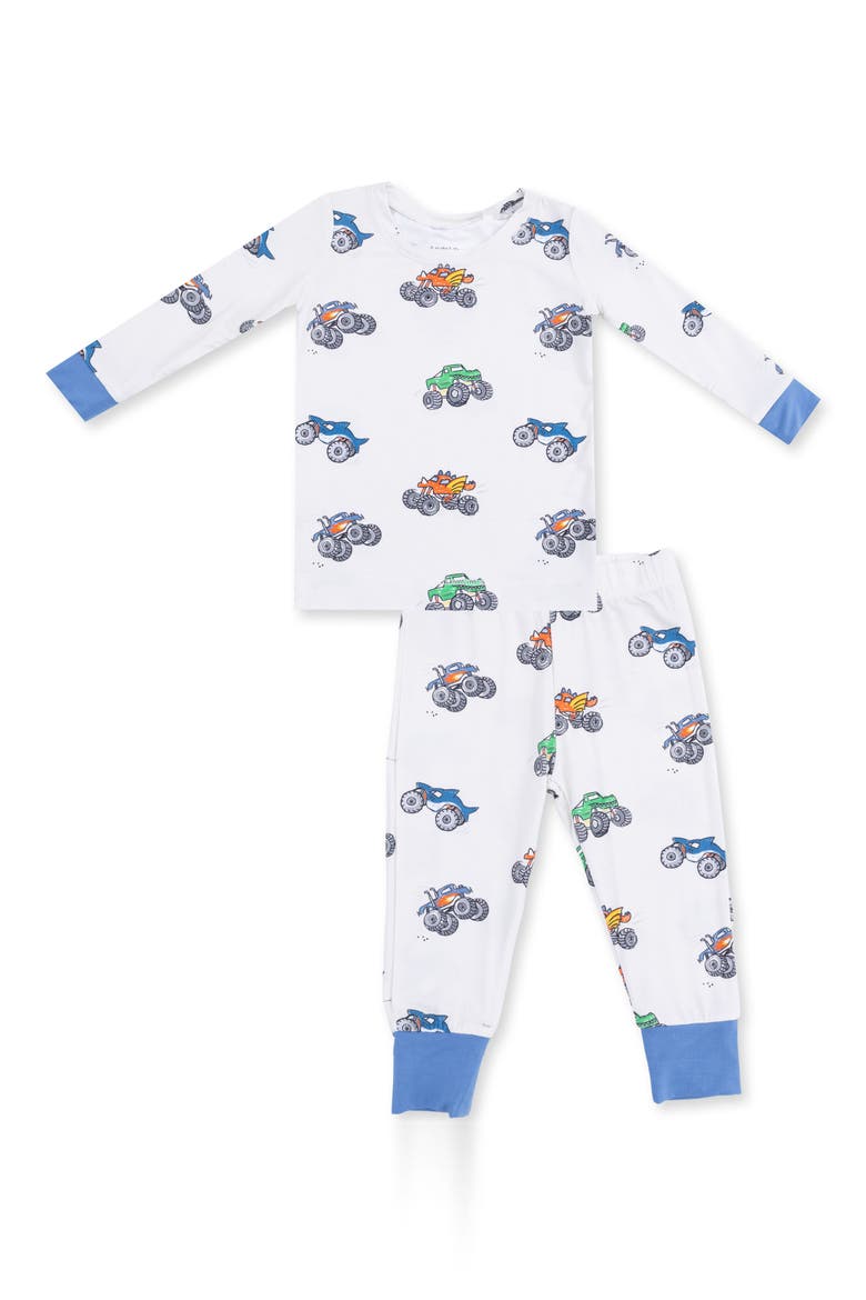 Kids' Monster Truck Fitted Two-Piece Pajamas, Main, color, CREAM BLUE