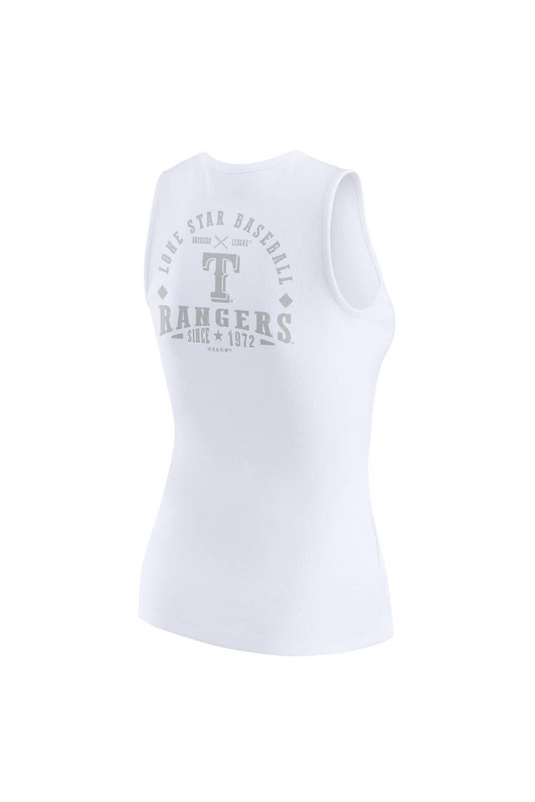 Women's WEAR by Erin Andrews White Texas Rangers Rib-Knit Henley Tank Top, Alternate, color, White