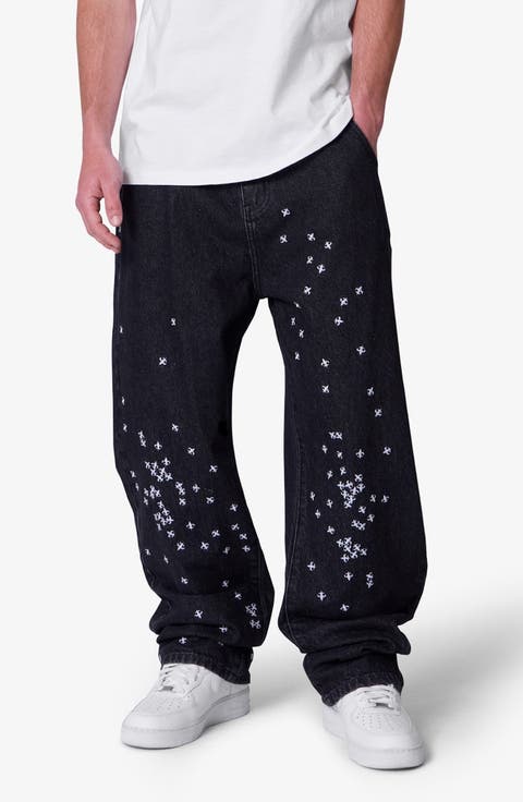 Embroidered Fleurs de Lis Ultra Baggy Jeans