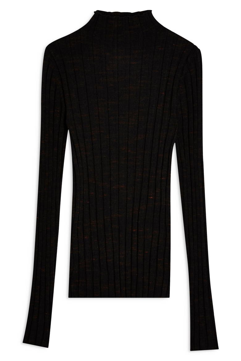 Ribbed Marled Mock Neck Top, Alternate, color, BLACK