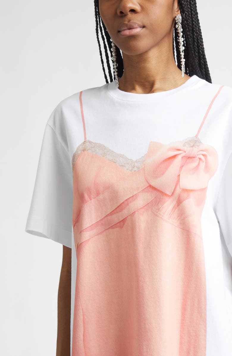 Simone Rocha Bow Sash Trompe l'Oeil T-Shirt, Alternate, color, White/ Clementine