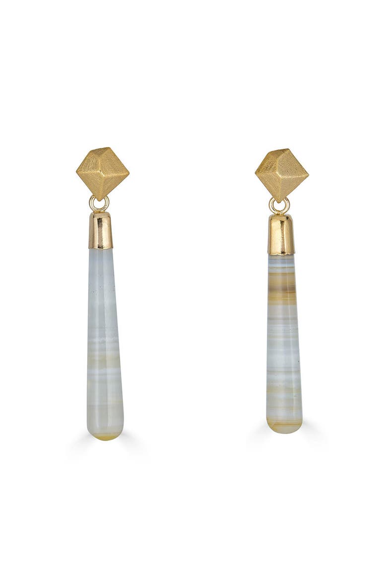 Lace Agate Long Drop Earrings, Main, color, Gold
