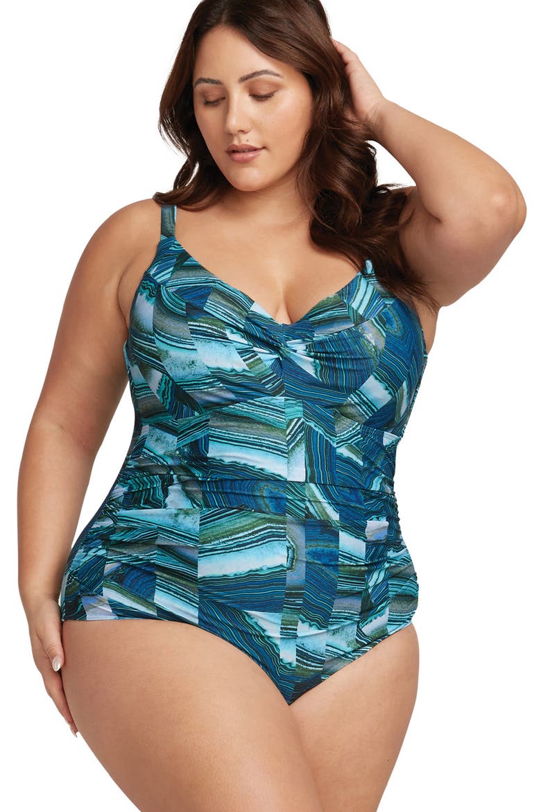 Chalcedony Monet DD- & E-Cup Underwire One-Piece Swimsuit, Alternate, color, TEAL