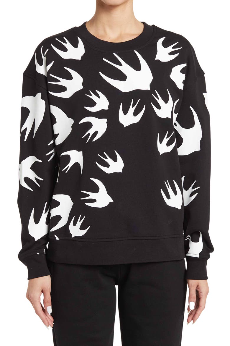 Alexander McQueen Code Bird Print Pullover Sweatshirt, Main, color, BLACK