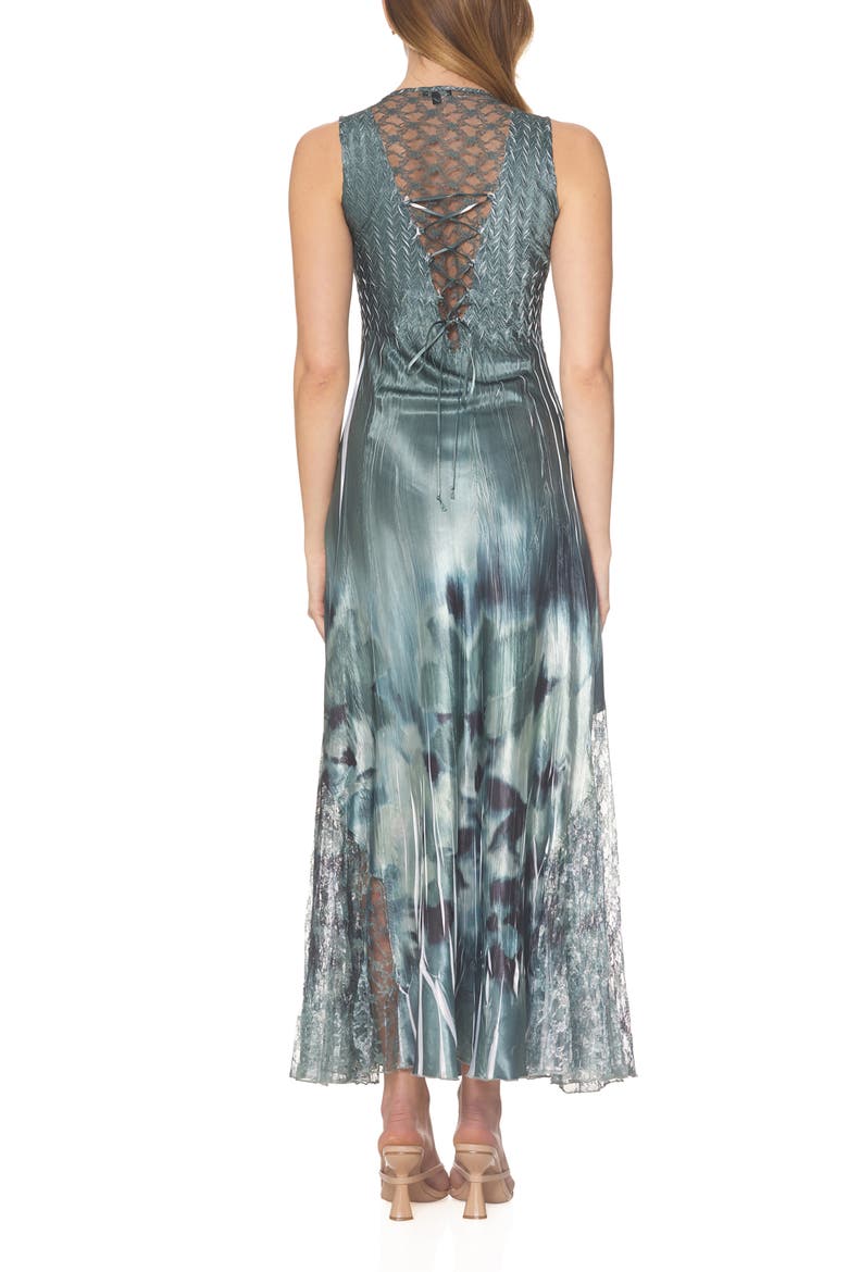 Lace-Up Back Maxi Cocktail Dress, Alternate, color, SHIBORI SAGE