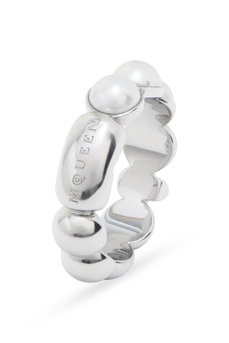 Men's Skull & Faux Pearl Ring, Main, color, PEARL