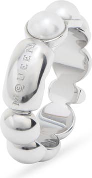 McQueen Men's Skull & Faux Pearl Ring