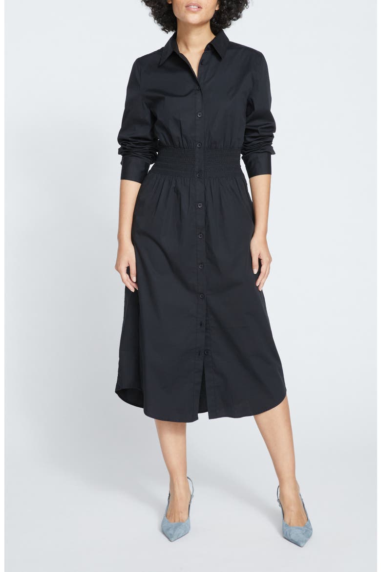 Hamptons Smock Waist Chambray Shirtdress, Main, color, BLACK