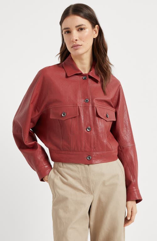Brunello Cucinelli Leather Outerwear In Ruby
