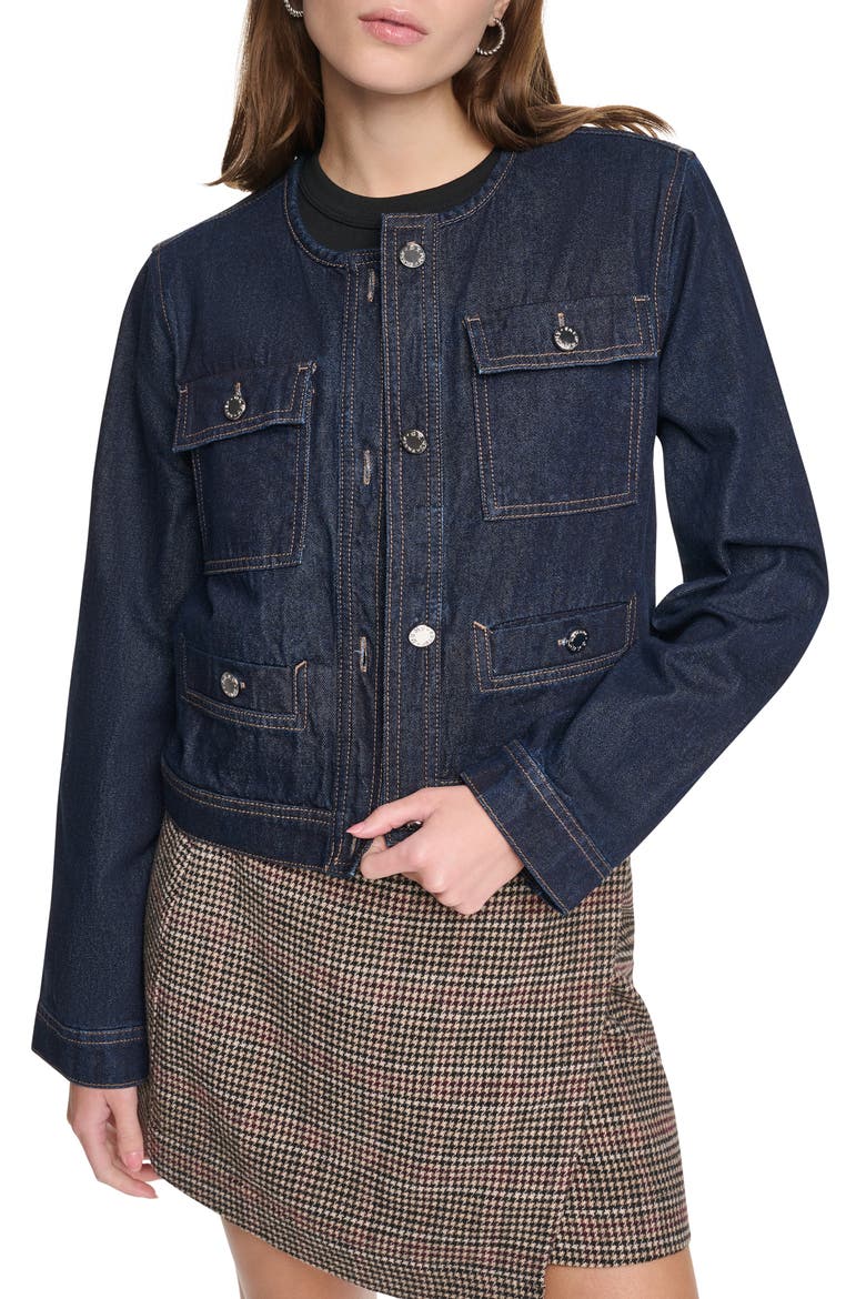 Mixed Media Denim Jacket, Main, color, FEARLESS/ HOUNDSTOOTH