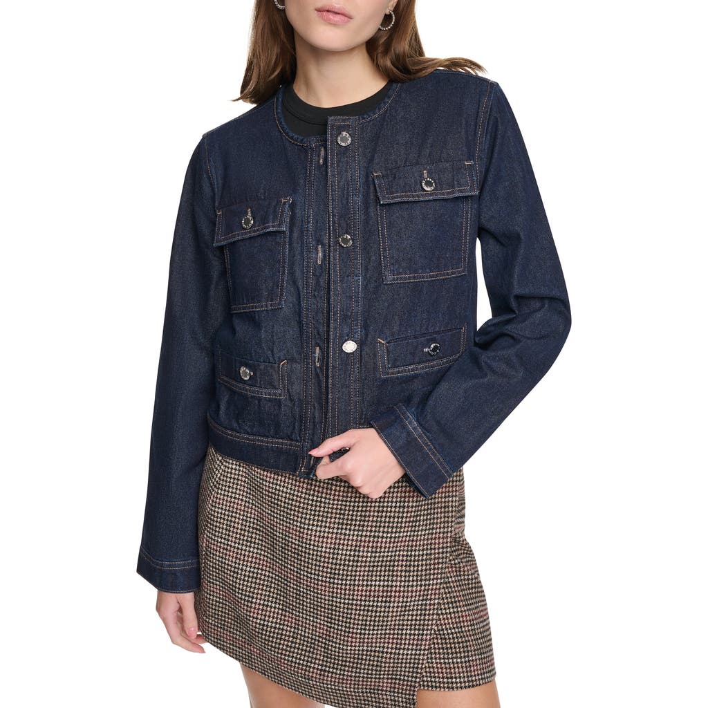 DKNY Jeans Mixed Media Denim Jacket in Fearless/Houndstooth at Nordstrom Rack, Size X-Small