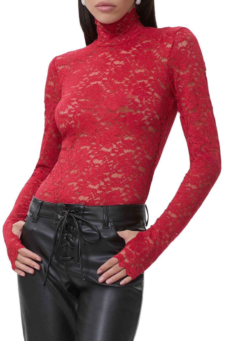 Zadie Sheer Lace Top, Main, color, POPPY RED