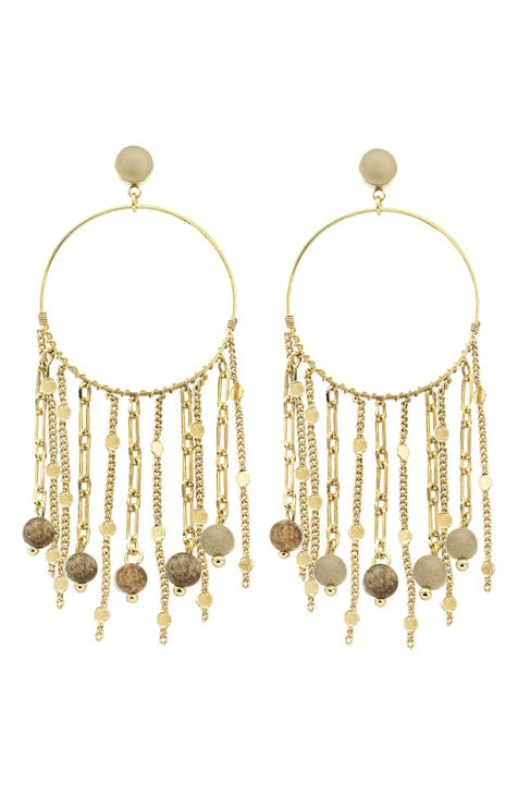 Jasper Circle Fringe Drop Earrings