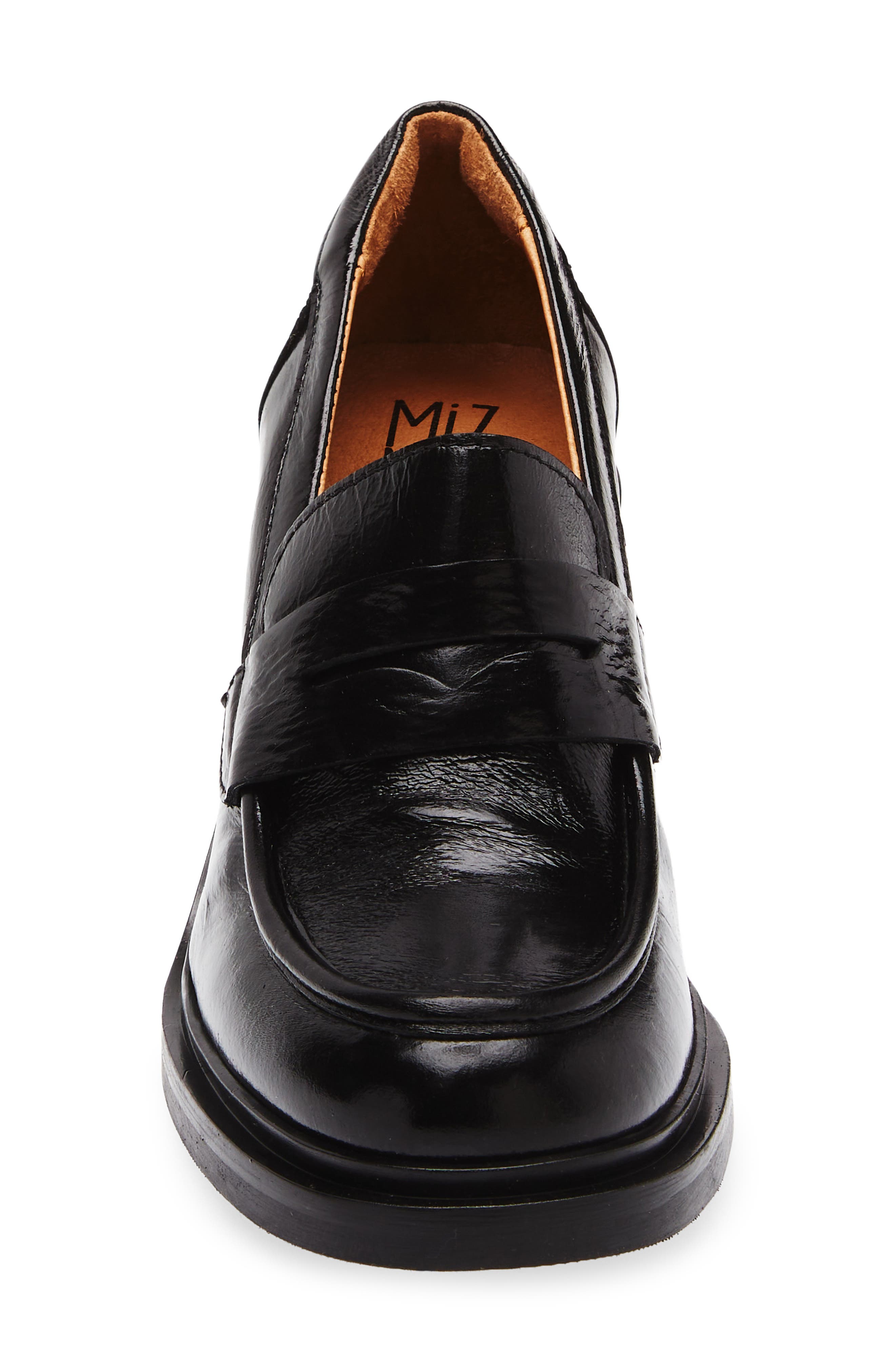Miz Mooz Day Block Heel Penny Loafer, Alternate, color, Black Patent