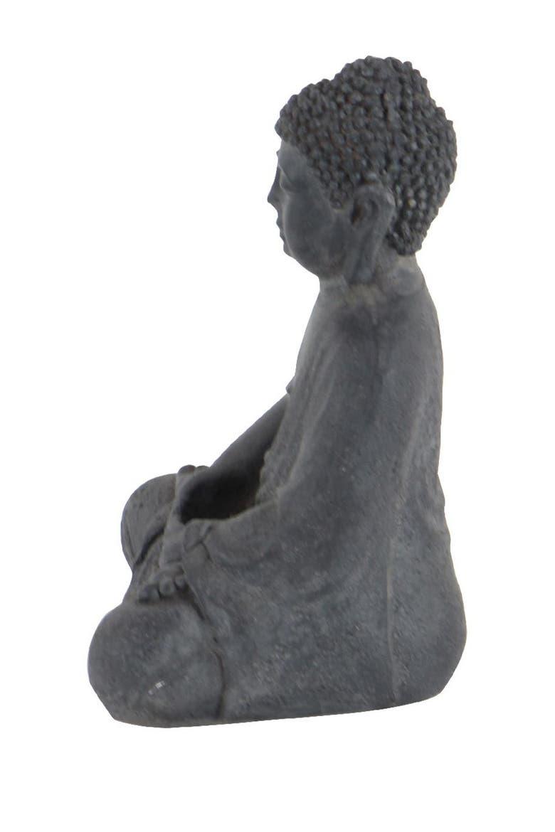 Gray Ceramic Meditating Buddha Sculpture with Engraved Carvings & Relief Detail, Alternate, color, GREY