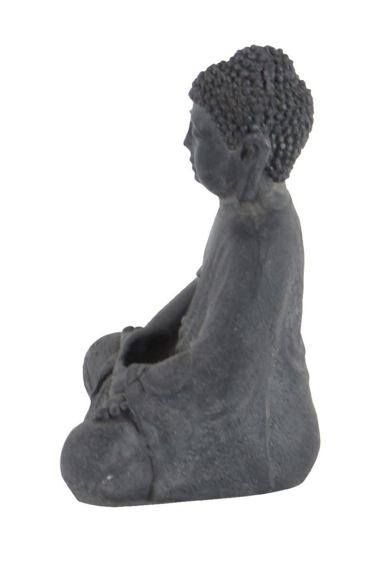 COSMO BY COSMOPOLITAN Gray Ceramic Meditating Buddha Sculpture with Engraved Carvings & Relief Detail, Alternate, color, 