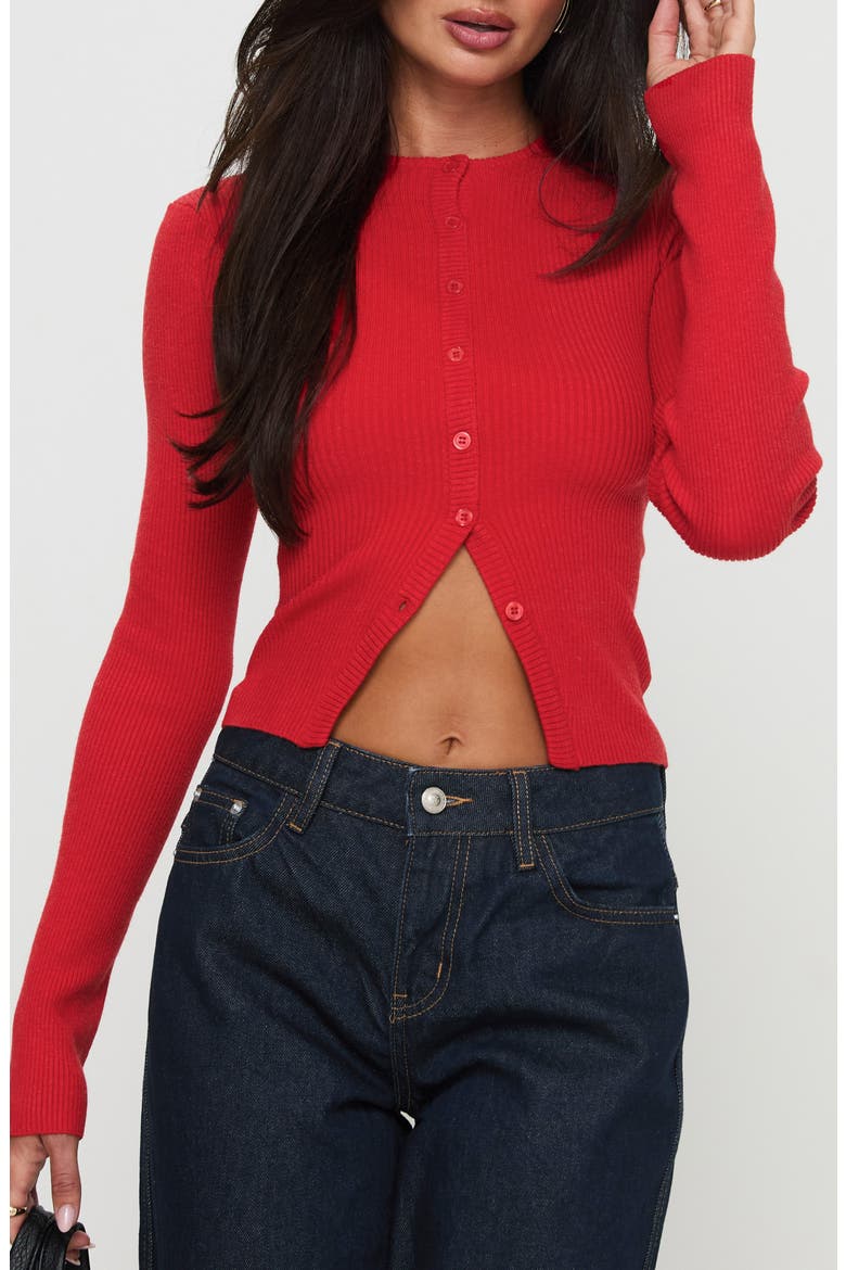 Suzu Rib Cardigan, Main, color, RED