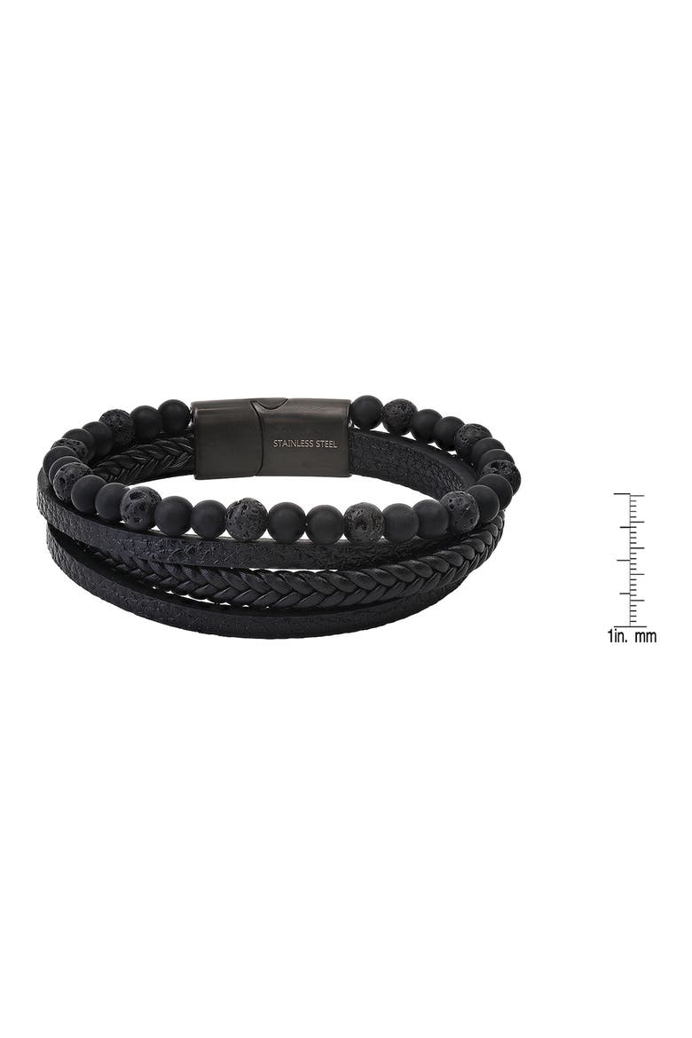 Mens' Multi-Strand Bead & Braided Leather Bracelet, Alternate, color, BROWN/ SILVER