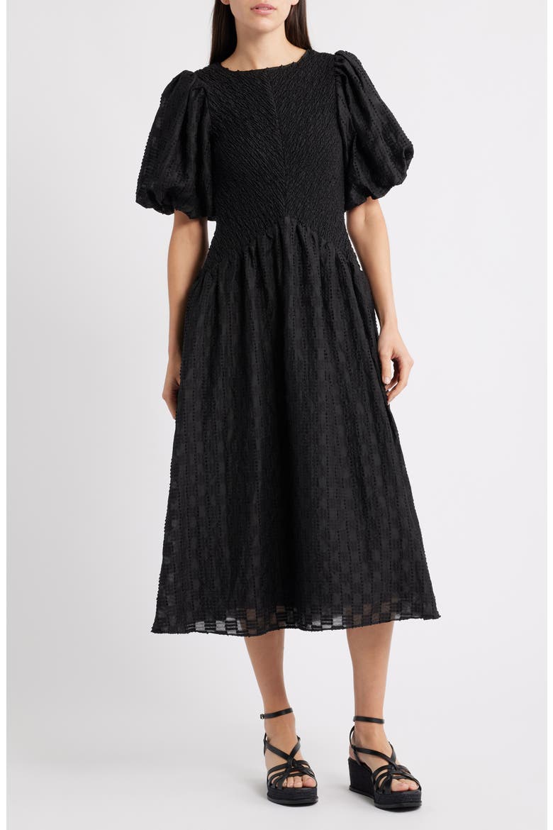Tahia Textured Midi Dress, Main, color, BLACK