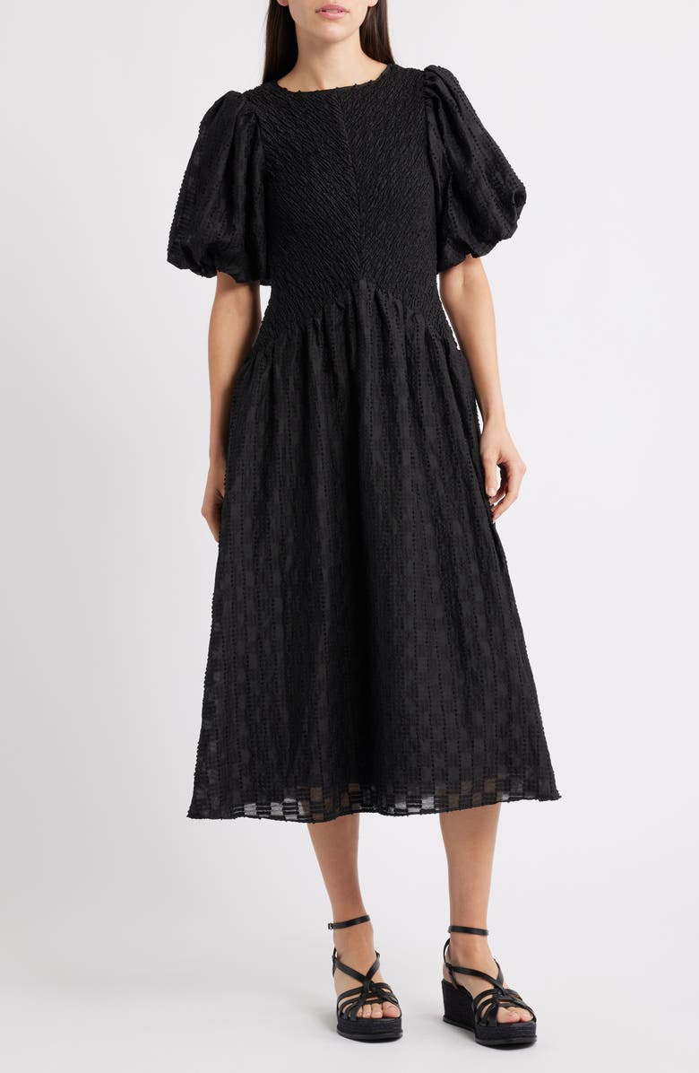 CIEBON Tahia Textured Midi Dress, Main, color, Black