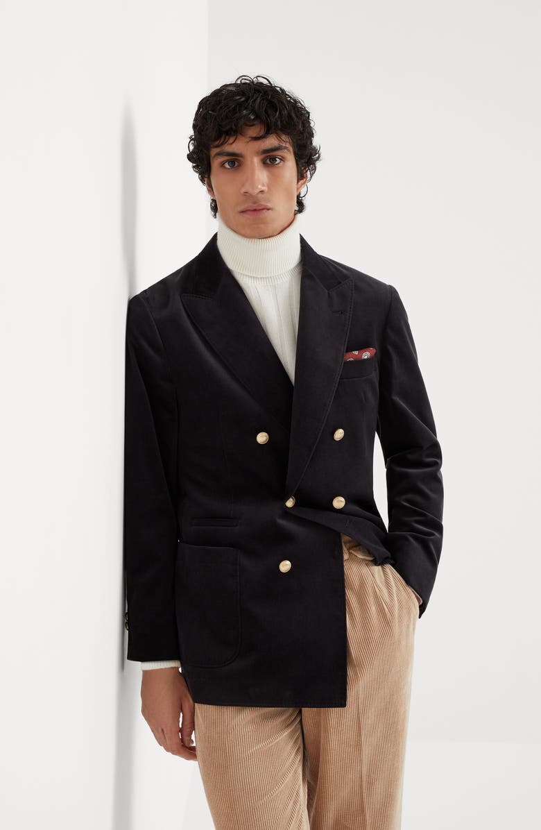 Brunello Cucinelli Cotton velvet one-and-a-half breasted deconstructed blazer with patch pockets, Alternate, color, 