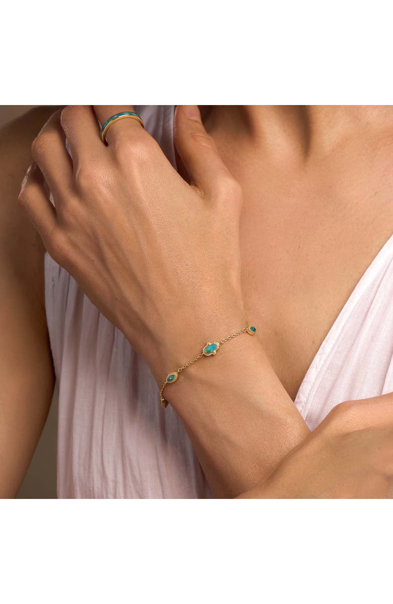 Karma and Luck Turquoise Multi Symbol Gold Chain Bracelet Abundant Clarity, Alternate, color, Gold/Turquoise