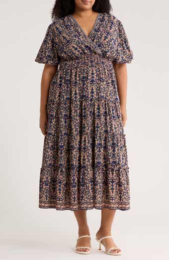 MAX STUDIO V-Neck Puff Sleeve Tiered Dress