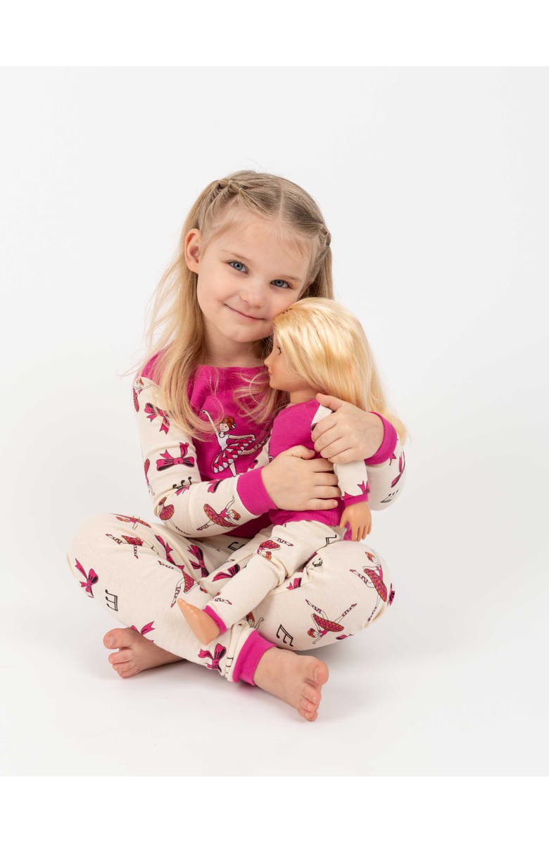 Leveret Girls Matching Doll Printed Cotton Pajamas, Fantasy & Character Prints, Alternate, color, Ballerina Hot Pink