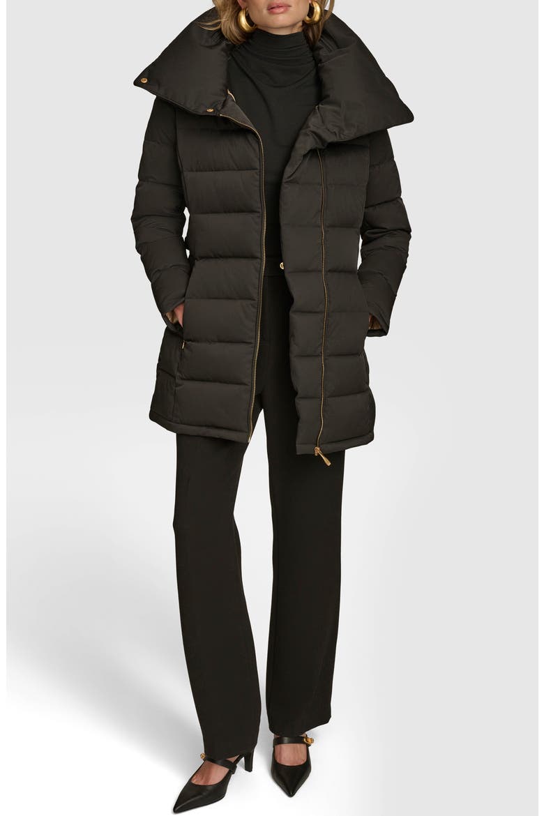 Water Resistant Belted Puffer Coat, Alternate, color, BLACK