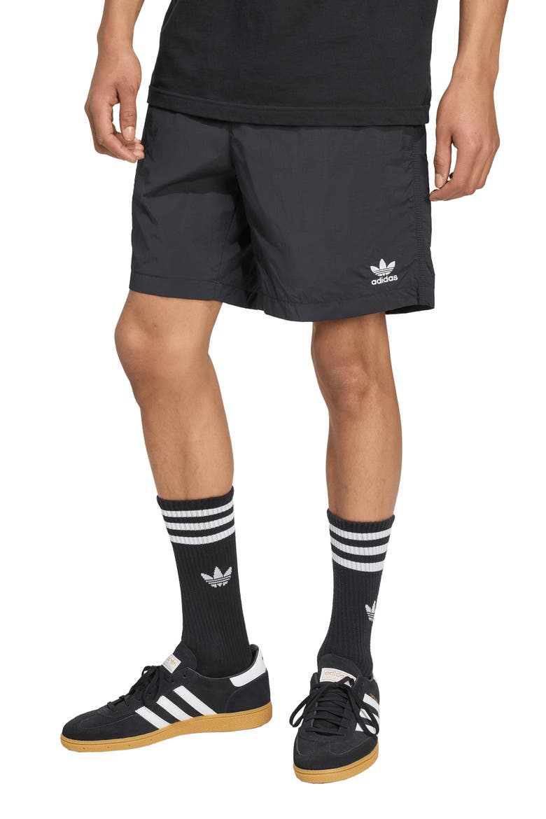 Essentials Trefoil Logo Shorts, Main, color, BLACK/ WHITE