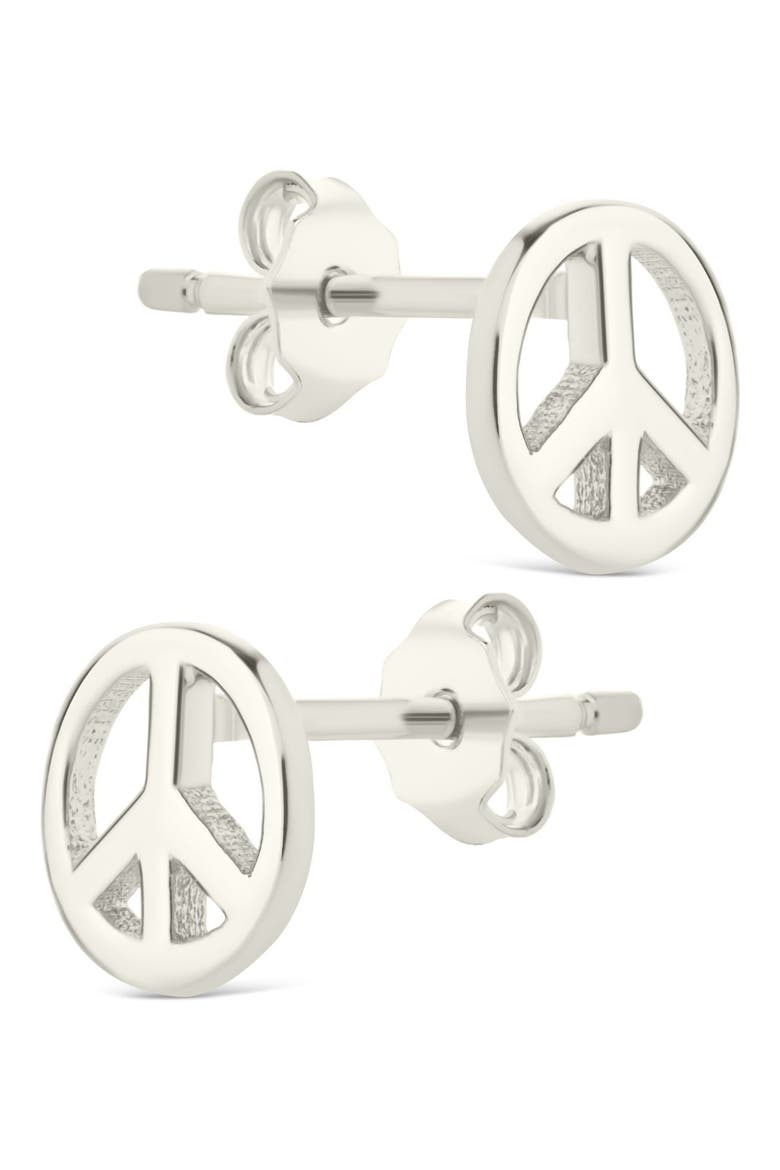 Peace Sign Stud Earrings, Alternate, color, SILVER